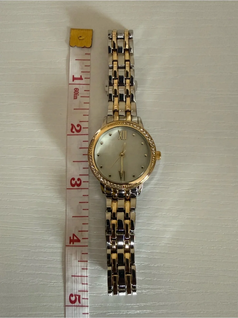 Two-Tone Gold and Silver Women's Bracelet Watch with Crystal Accent